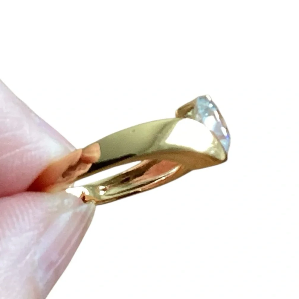 Silver Gold Plated Round Crystal Faux Diamond Solitaire Women's Ring Size 8.75
